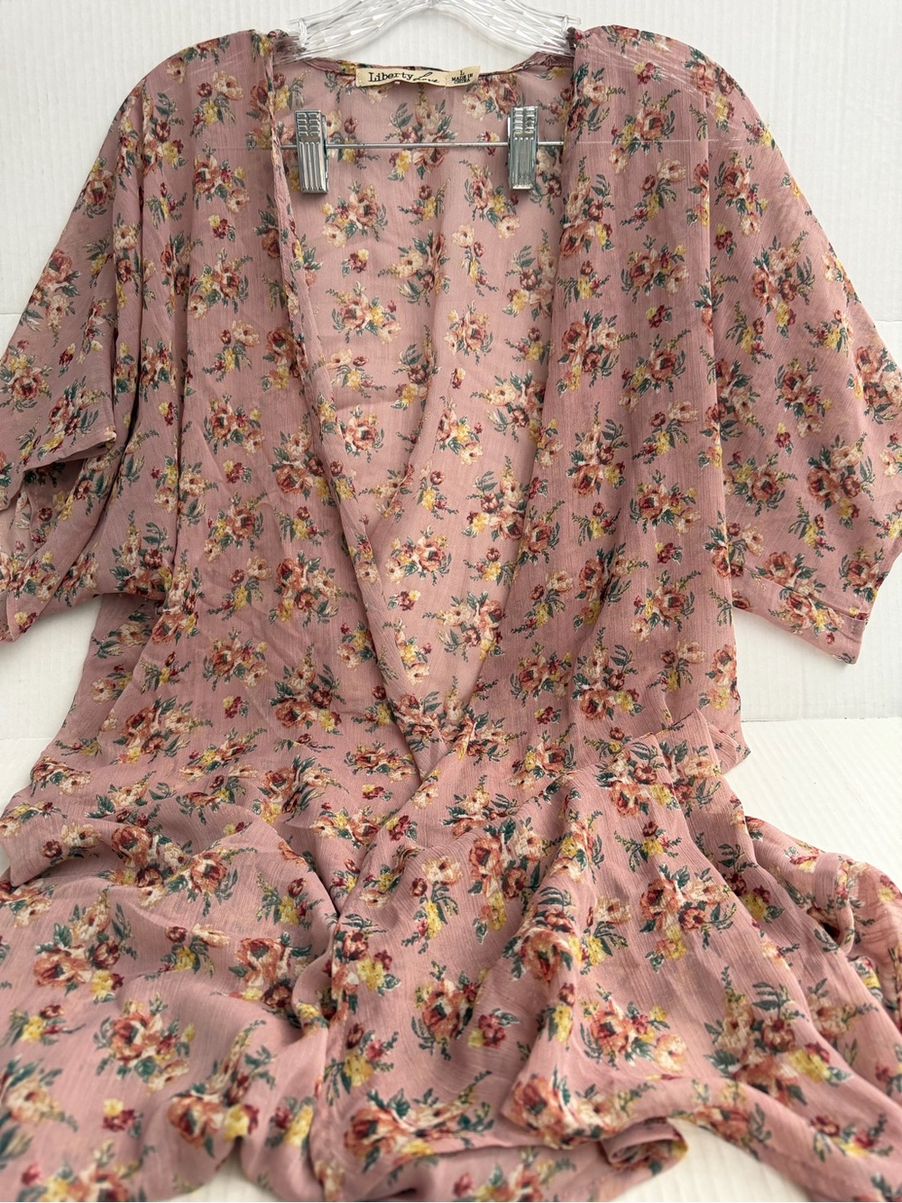 Liberty Love Pink Open Front Floral Sheer Kimono